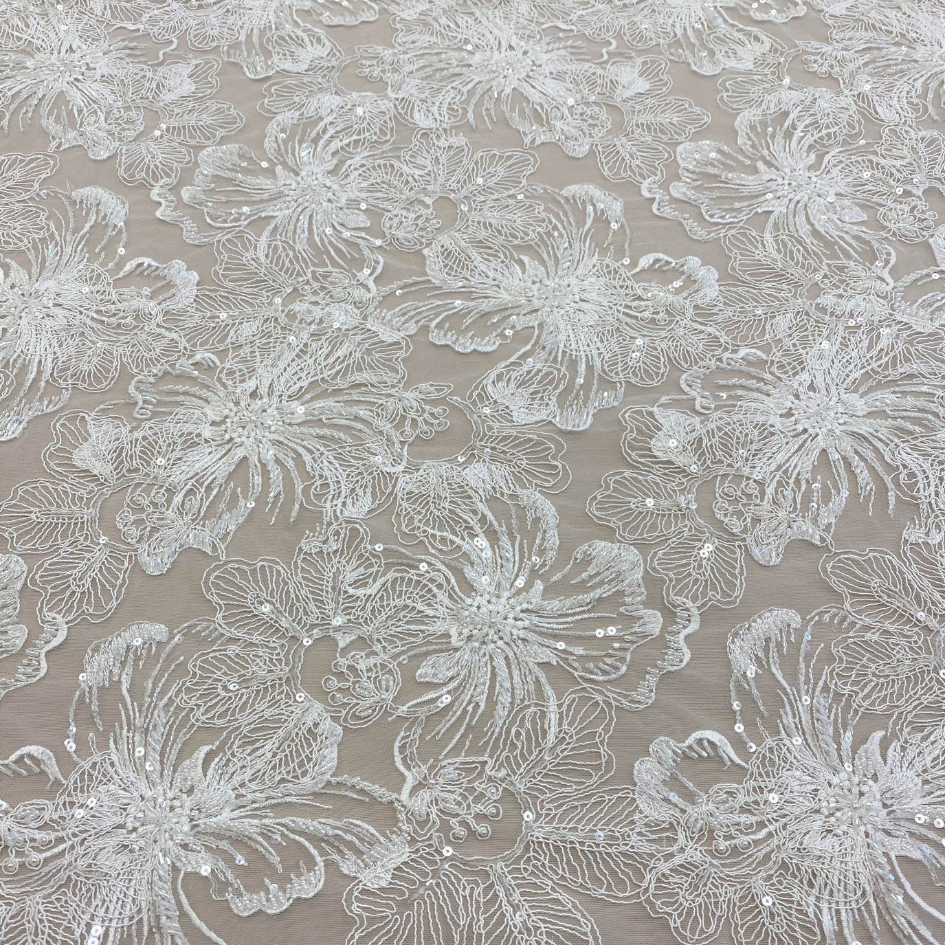 IVORY EMBROIDERED CORDED TULLE