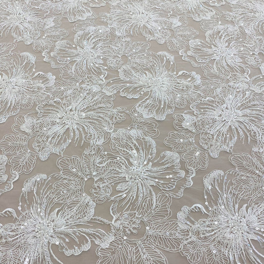 IVORY EMBROIDERED CORDED TULLE