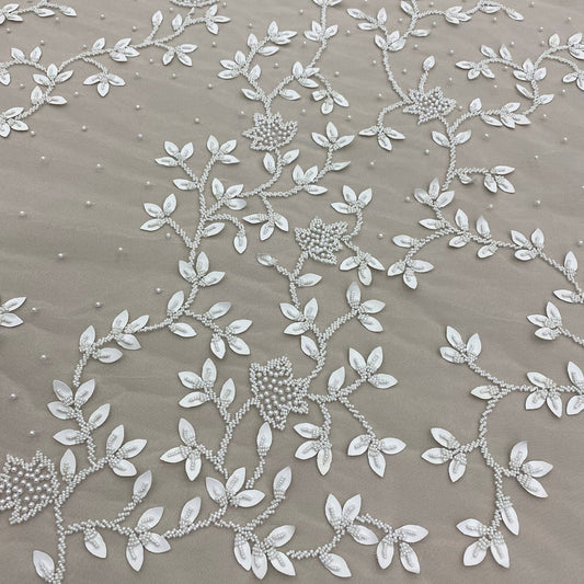IVORY EMBELLISHED FLORAL TULLE