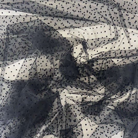 BLACK FLOCKED TULLE