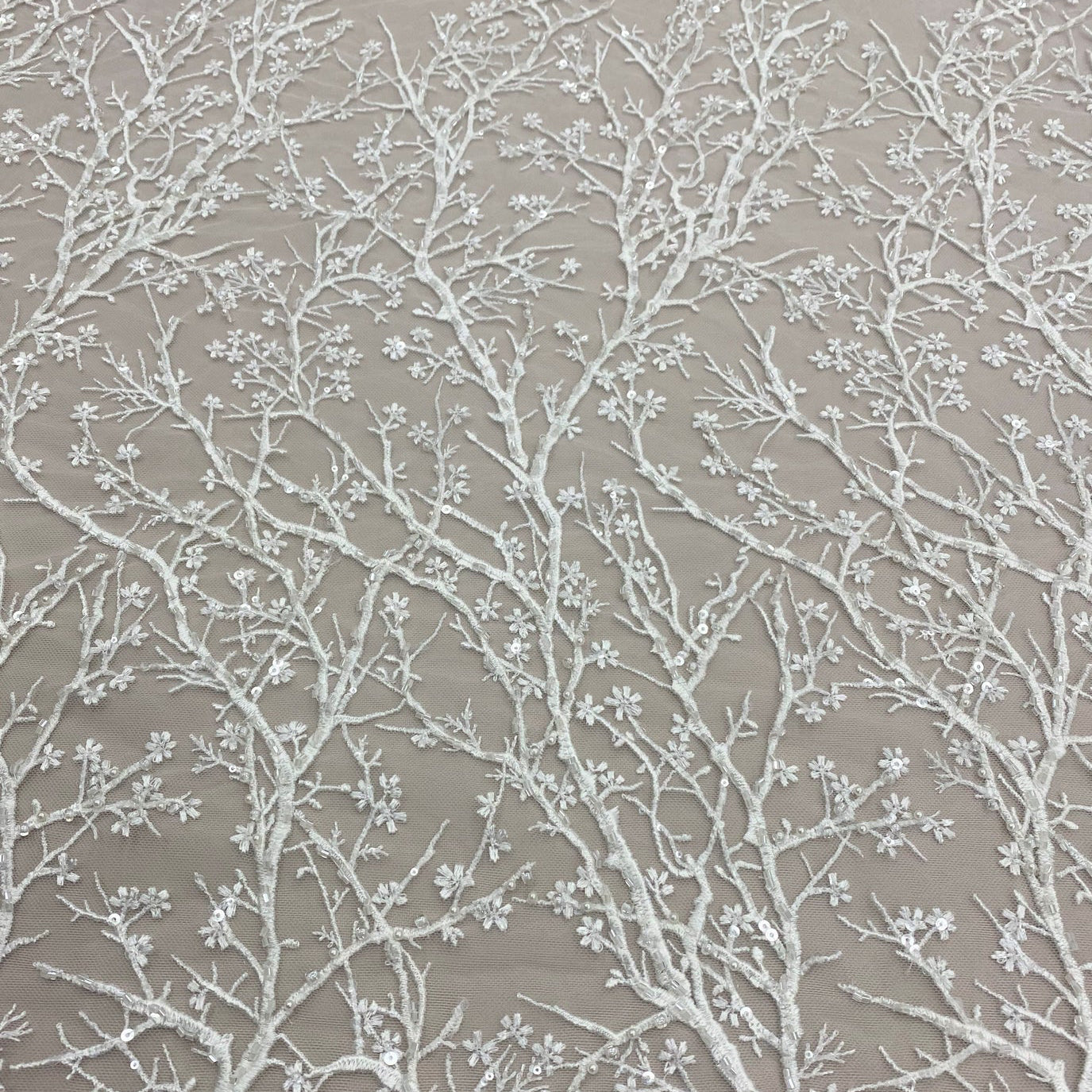 IVORY EMBELLISHED FLORAL TULLE