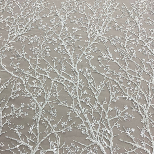 IVORY EMBELLISHED FLORAL TULLE