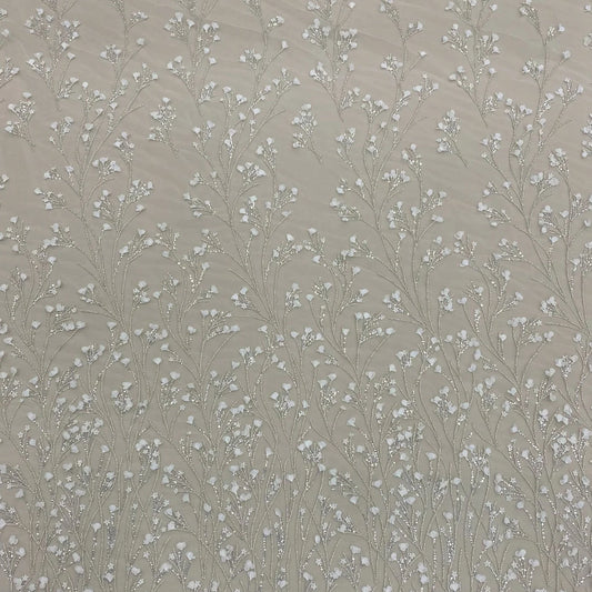 IVORY EMBELLISHED FLORAL TULLE